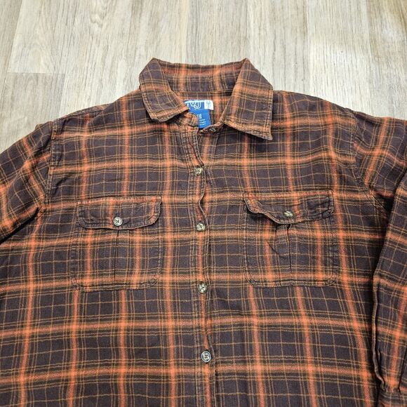 Vtg Venezia Plaid Flannel Shirt Womens 14/16 XL Brown Orange Swiftie Evermore - Picture 2 of 8